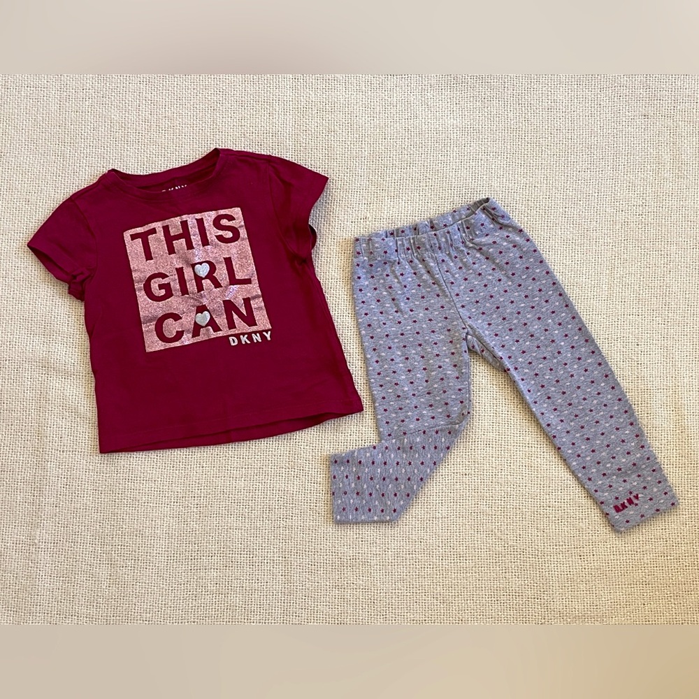 Baby girl clothes. DKNY. Shirt and pants set. 12 months.